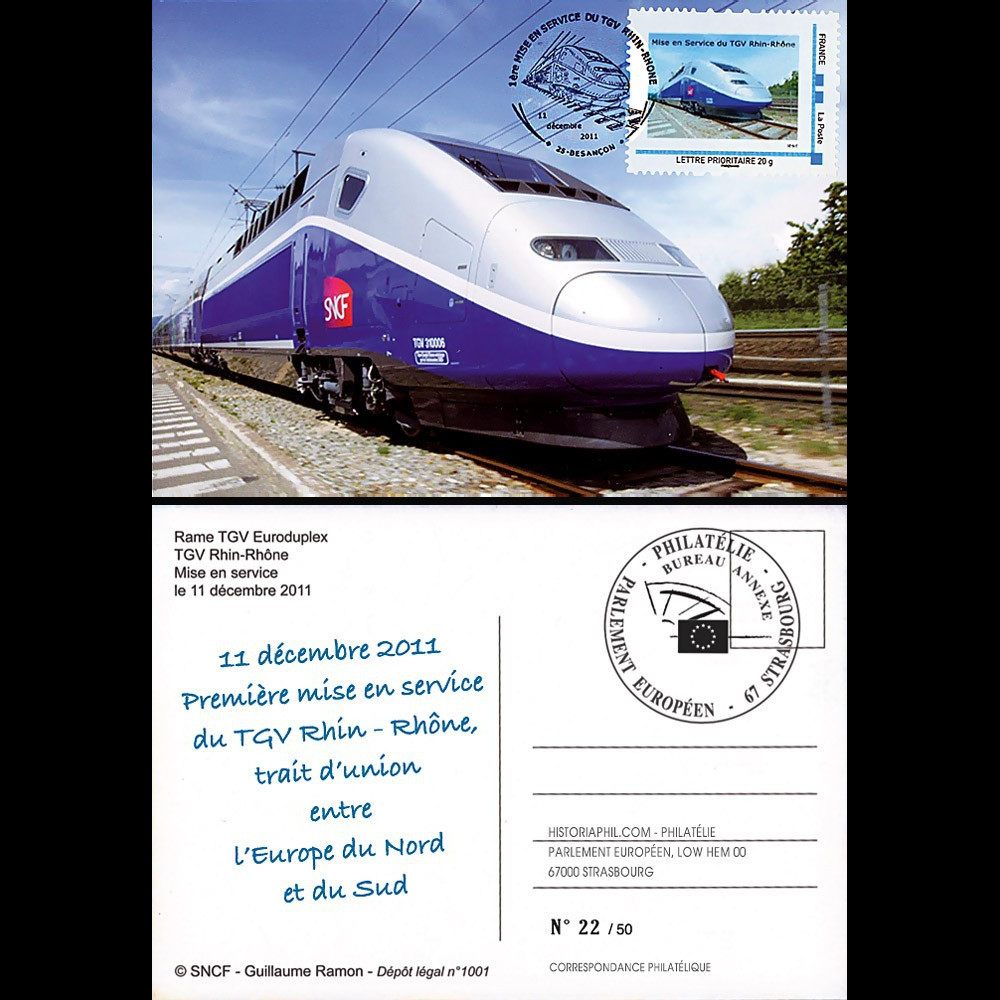 TGV11-2C : 2011 - Carte Maximum "1ère Mise en Service TGV Rhin-Rhône - Besançon"