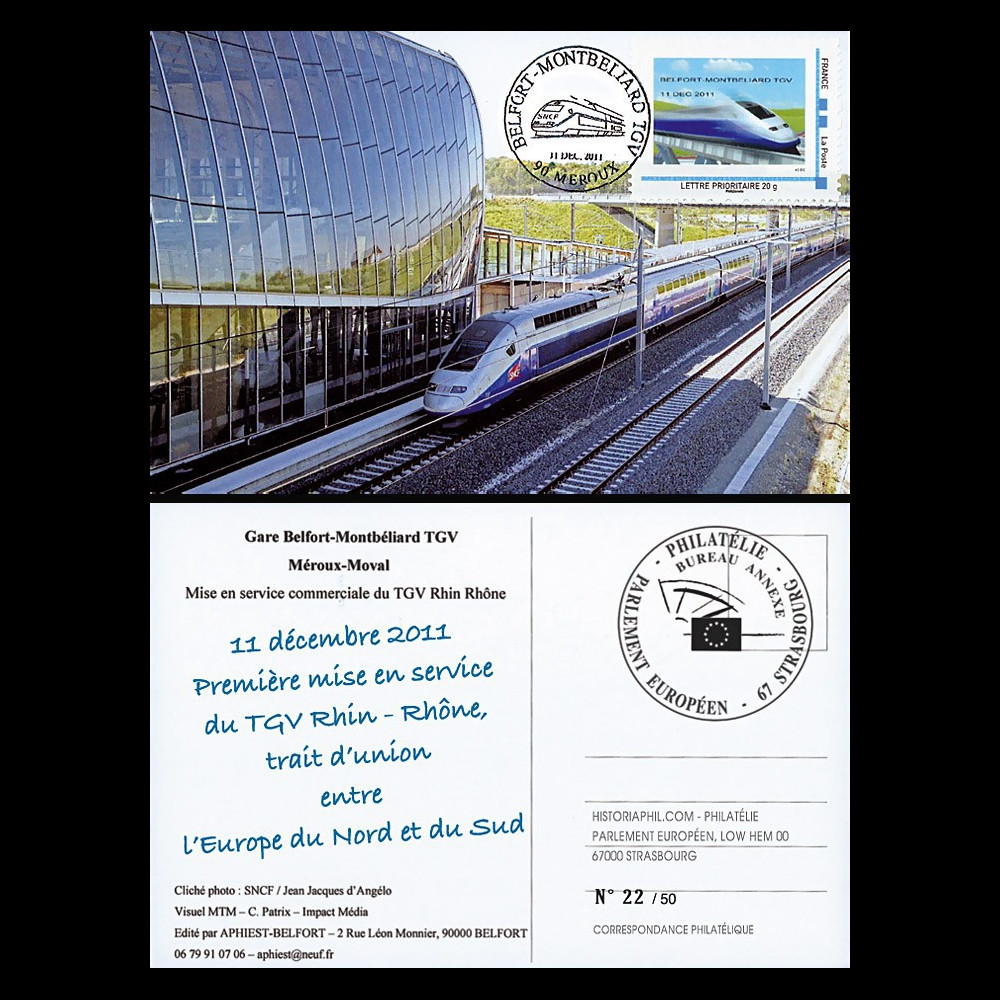TGV11-3C : 2011 - Carte Maximum "1ère Mise en Service TGV Rhin-Rhône - Belfort-Montbéliard"