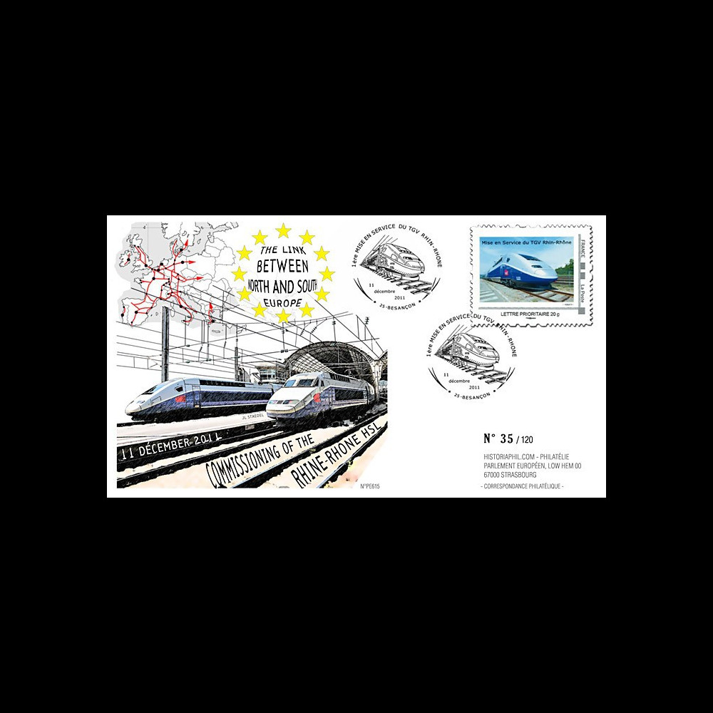 PE615 : 2011 - FDC "1ère Mise en Service LGV Rhin-Rhône" (version anglaise)