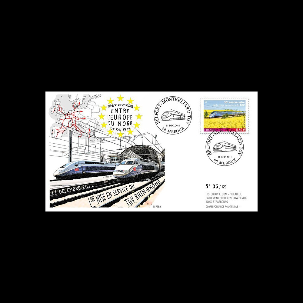 PE616 : 2011 - FDC "1ère Mise en Service TGV Rhin-Rhône" (version française)