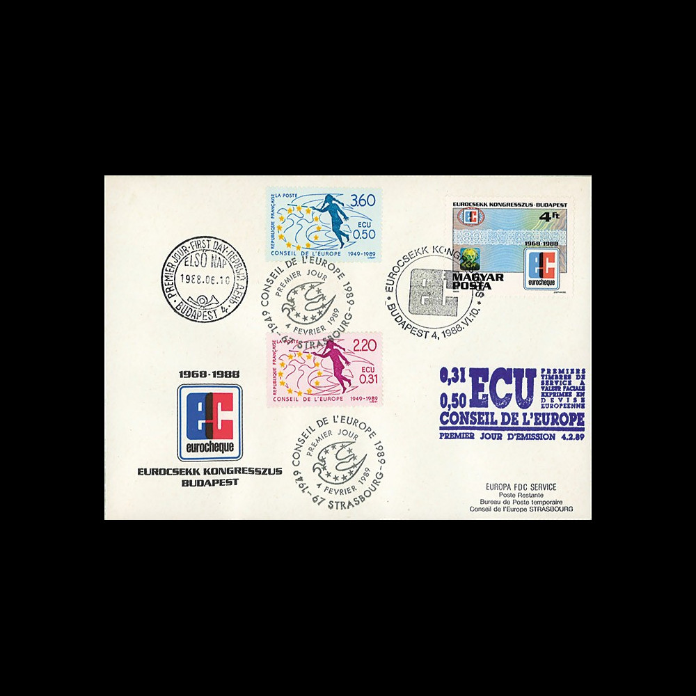 ECU4L : 1968-1988 - FDC Hongrie 1er Jour du TP "20 ans Eurochèque / Congrès à Budapest"