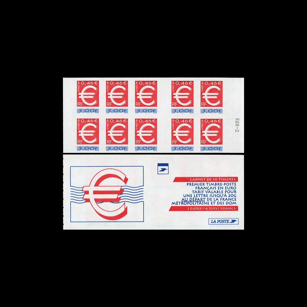 PE378CA-NF : 1999 - France Carnet de 10 valeurs "1er timbre Franc/Euro" (adhésif)