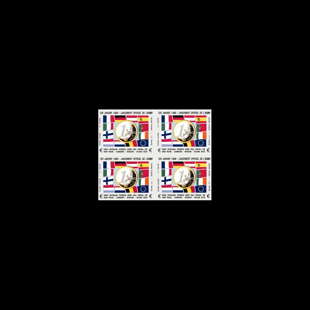PE378V4ND : 1999 - Bloc 4 vignettes non-dentelées "1-1-1999 lancement officiel de l'EURO"