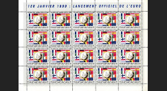PE378VF : 1999 - Feuille de 20 vignettes dentelées "1-1-1999 lancement officiel de l'EURO"