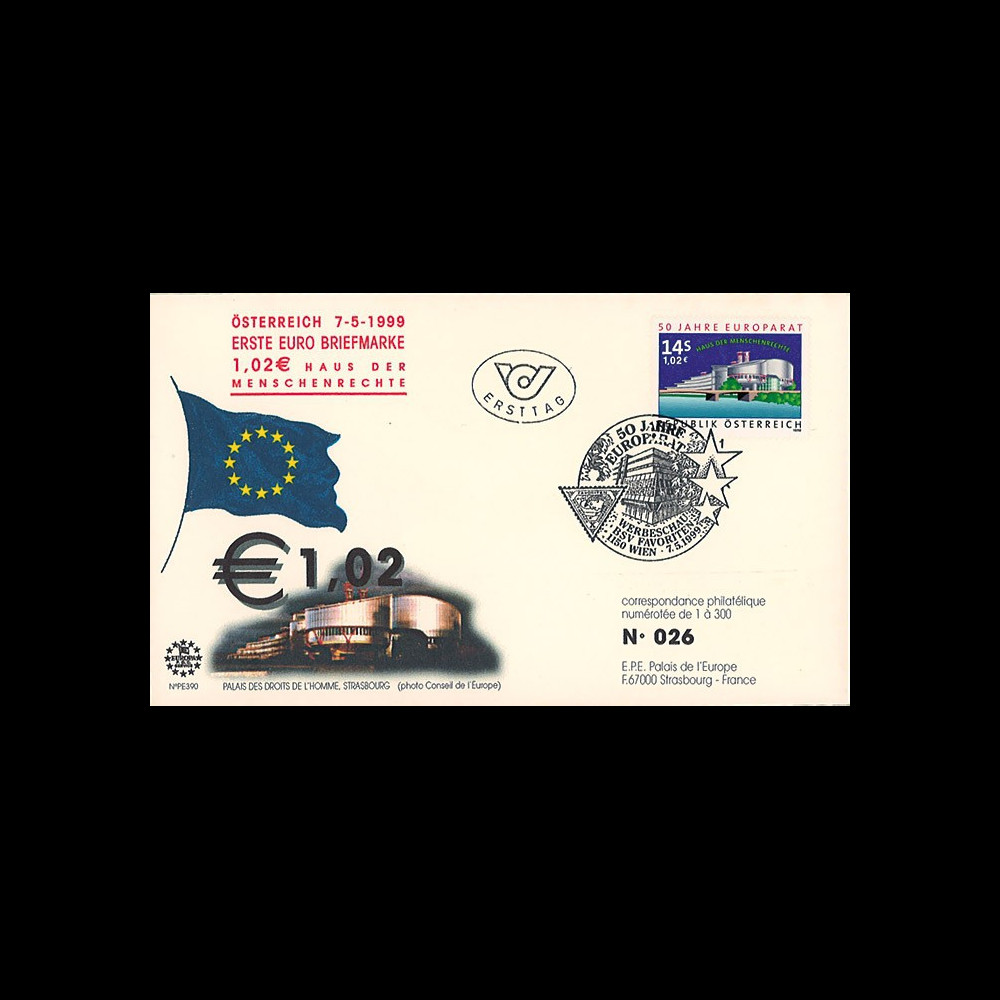 PE390 : 7.05.1999 - FDC Autriche "1er Jour du 1er timbre en Euro" - Wien