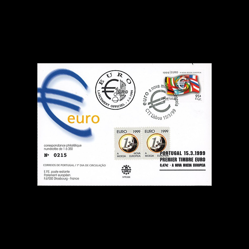 PE388 : 15.03.1999 - FDC Portugal "1er Jour du 1er timbre en Euro" - Lisbonne