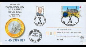 PE399 : 4.10.1999 - Entier postal Belgique "1er Jour du 1er timbre en Euro" - Bruxelles