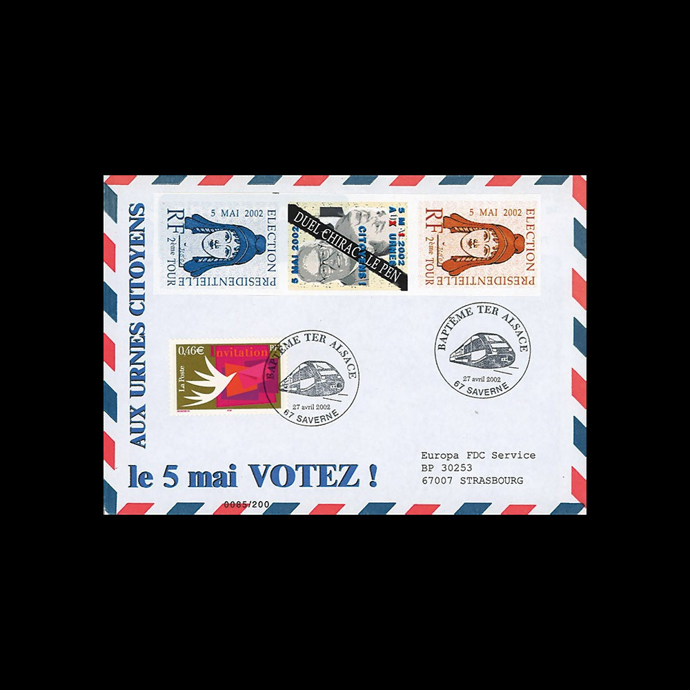 EP02-2T2 : 2002 - FDC FDC Pro-électoral "France Election Présidentielle - Le 5 Mai VOTEZ !" EP02-2T2 : 2002 - FDC FDC Pro-électoral "France Election Présidentielle - Le 5 Mai VOTEZ !"