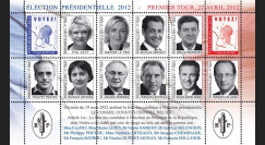 EP12-1FD : Feuillet 10 vignettes "France Présidentielle 2012 - 1er TOUR / 10 Candidats"