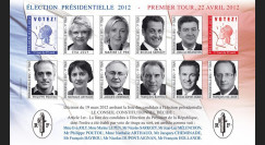 EP12-1FND : Feuillet 12 vignettes non-dentelées "Présidentielle 2012 - 1er TOUR / 10 Candidats"