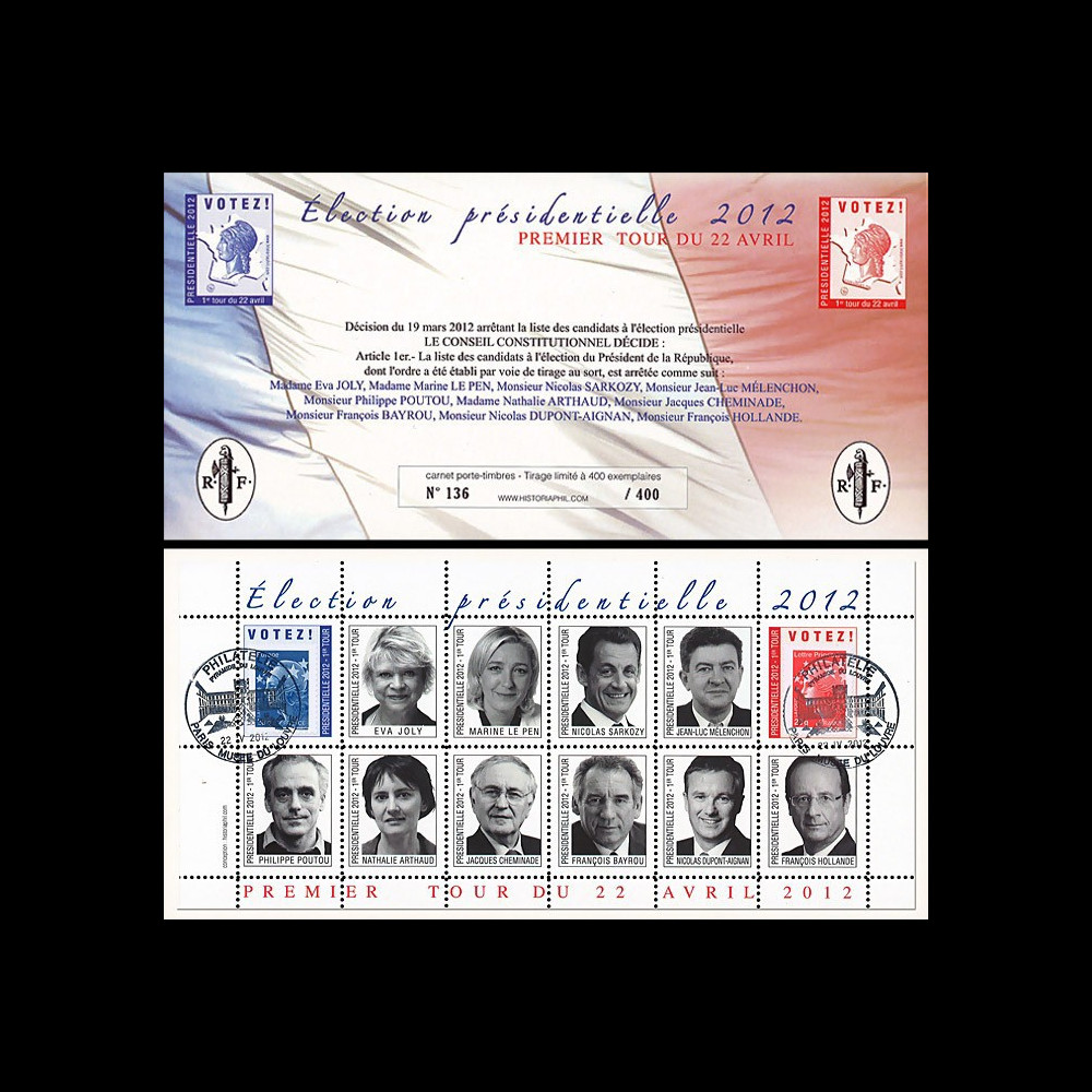 PRES12-7C : France Carnet porte-timbres "Présidentielle 2012
