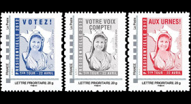 PRES12-1/3N : France série des 3 timbres personnalisés "Présidentielle 2012