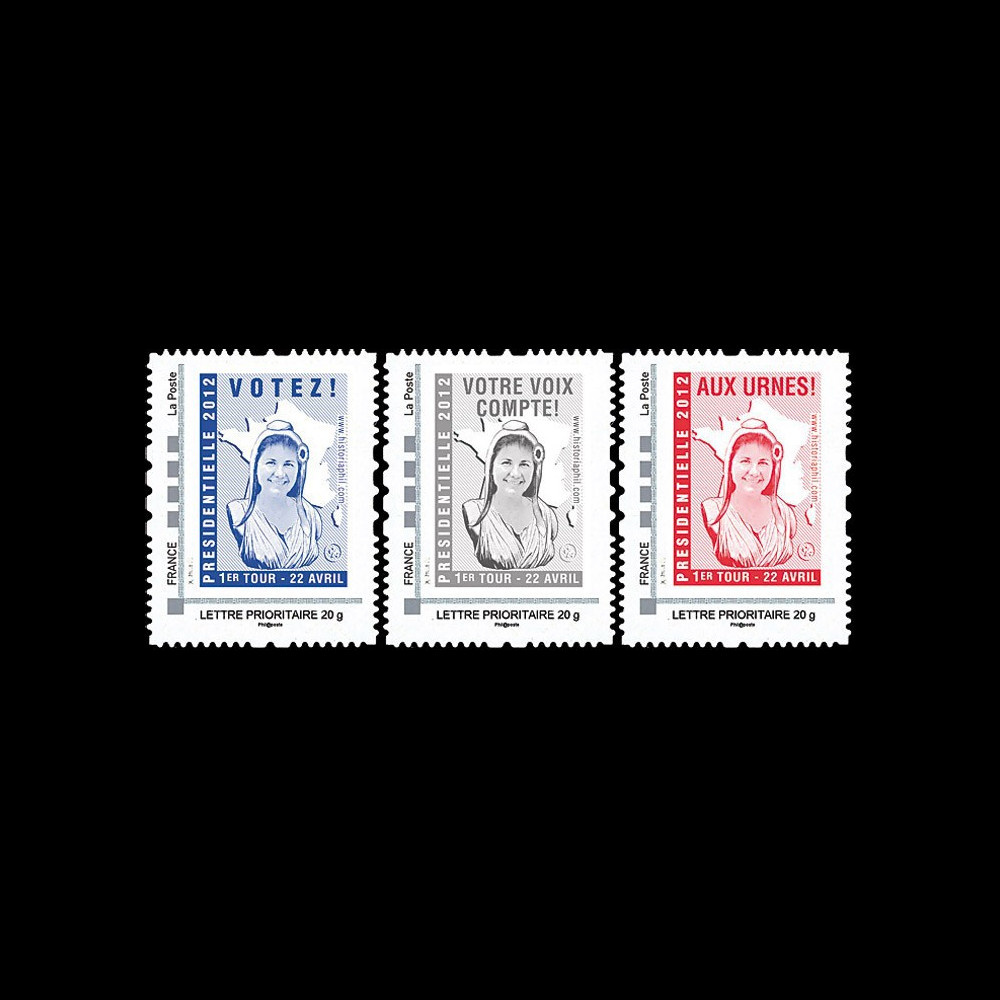 PRES12-1/3N : France série des 3 timbres personnalisés "Présidentielle 2012