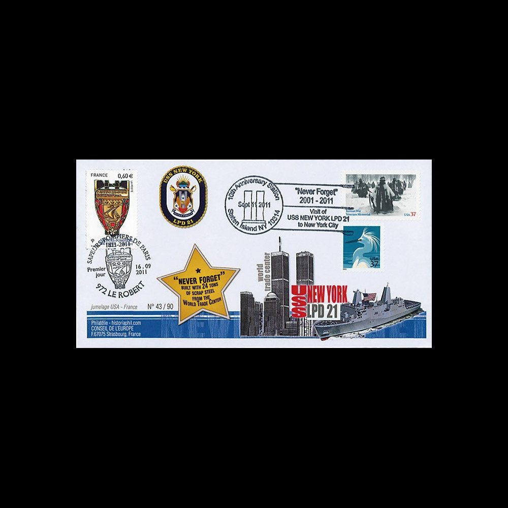 WT11-4 : 2011 - FDC USA-FRANCE "10 ans Attentat 11 Septembre
