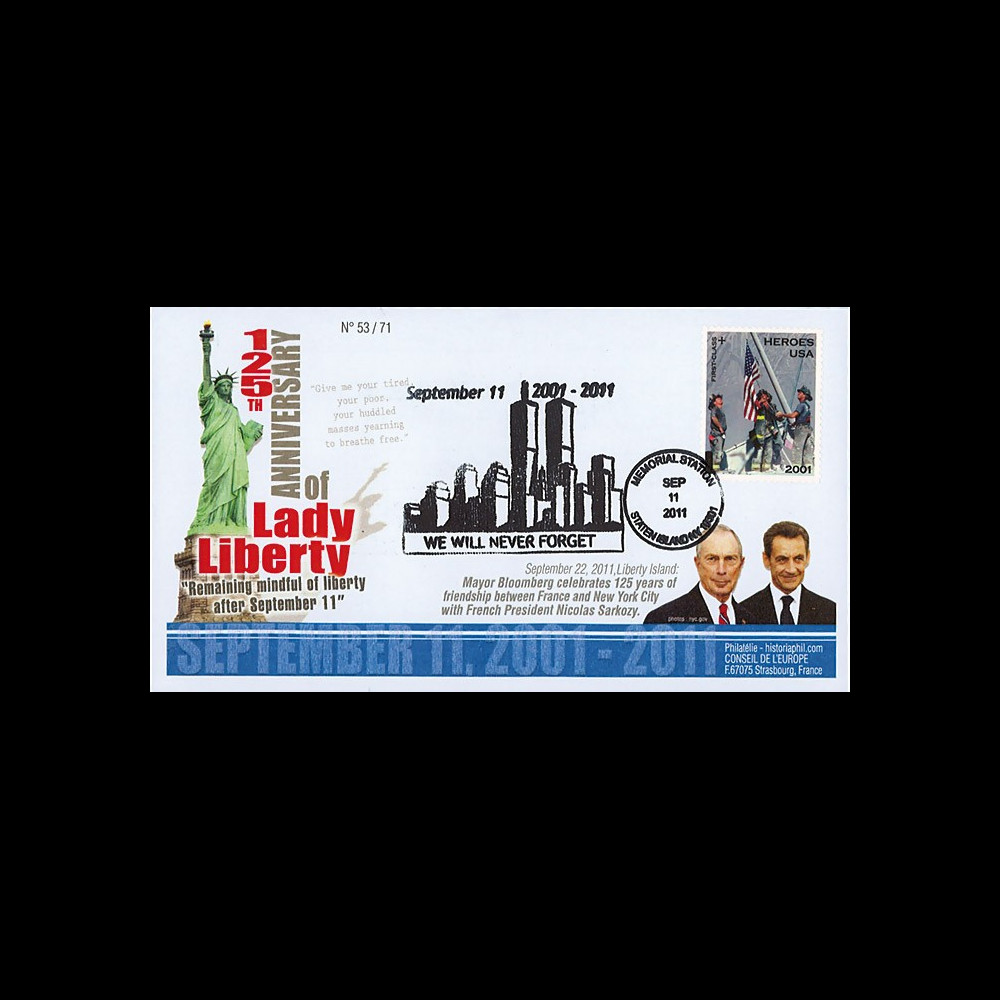 WT11-11T2 : 2011 - FDC USA "125 ans Statue de la Liberté / BLOOMBERG - SARKOZY"