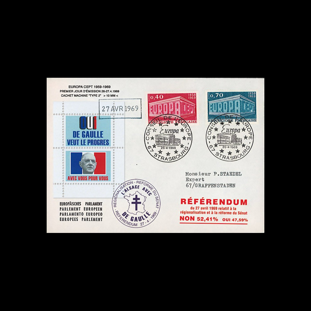 EU56CEO-DG2 : 1969 - Env. à entête PE “de Gaulle - Référendum 27 avril“ cach. machine 2