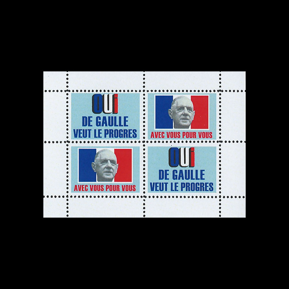 DG69-B3 : 1969 - Bloc 4 vignettes "OUI de Gaulle veut le progrès" - "Avec vous pour vous"