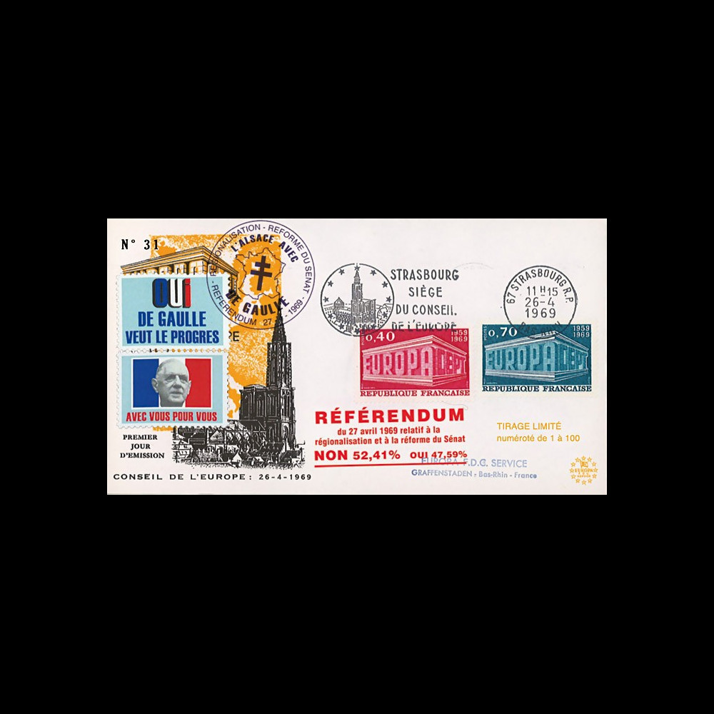 EU58-DG : 1969 - FDC “de Gaulle - Référendum du 27 avril“ - flamme "Foire européenne"