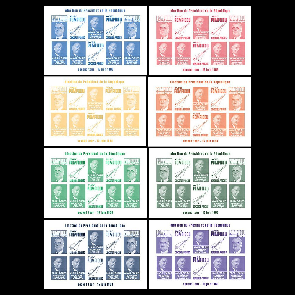 PRES69-B-COL2 : 1969 - 8 blocs de vign. non-dent. "Présidentielle 1969 / Poher-Pompidou" PRES69-B-COL2 : 1969 - 8 blocs de vign. non-dent. "Présidentielle 1969 / Poher-Pompidou"
