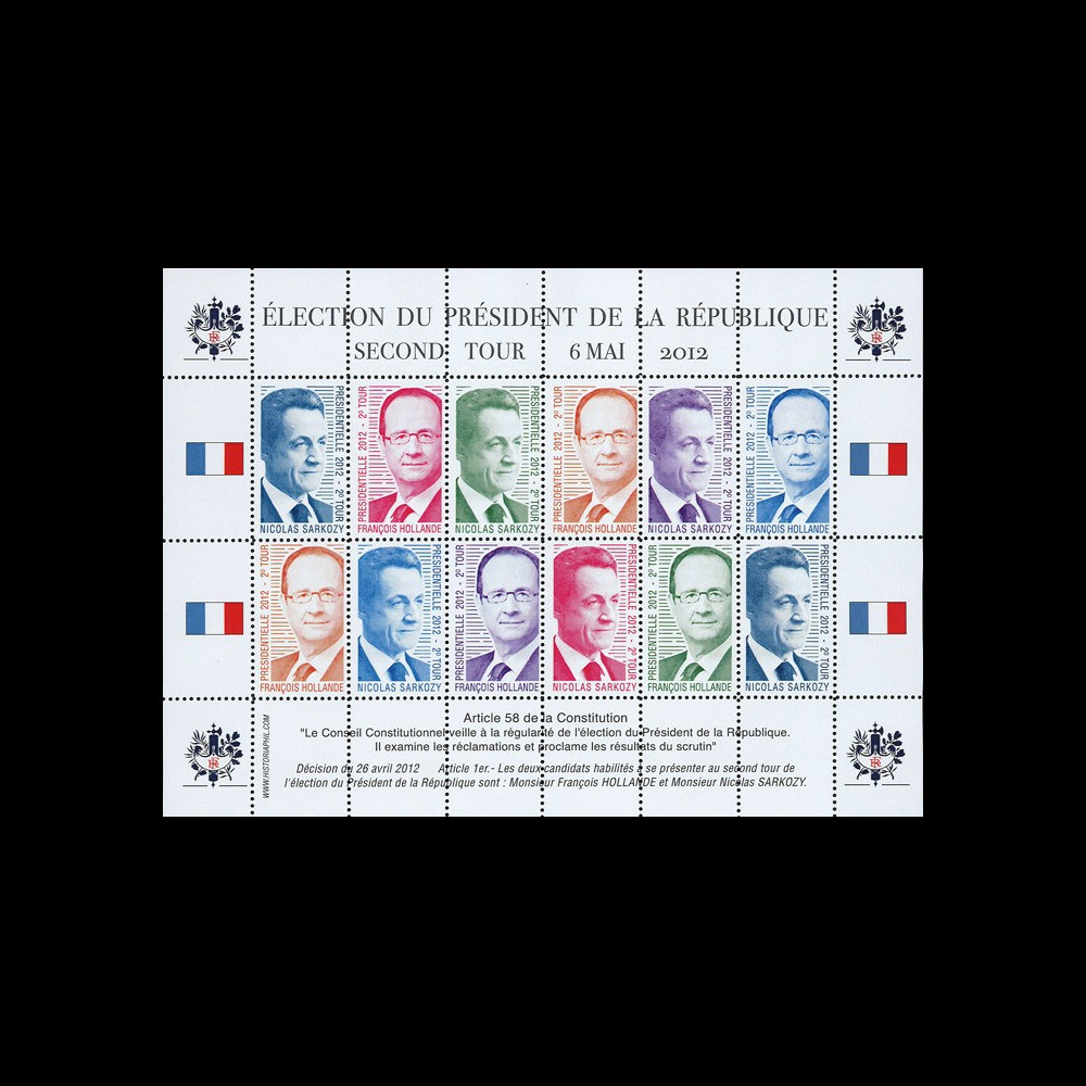 PRES12-10FD : Feuillet 12 vignettes "Présidentielle 2012 - 2e tour / HOLLANDE - SARKOZY"