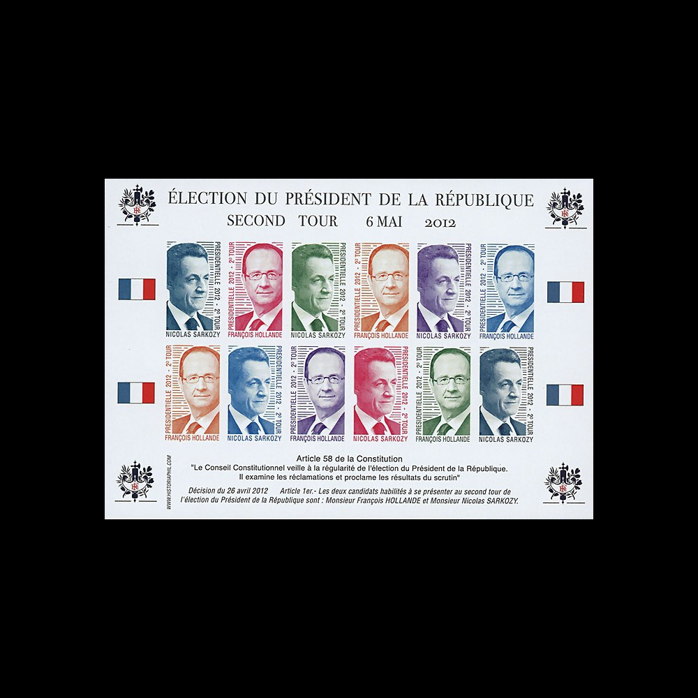 PRES12-10FND : Feuillet 12 vignettes non-dentelées "Présidentielle 2012 - 2e tour"