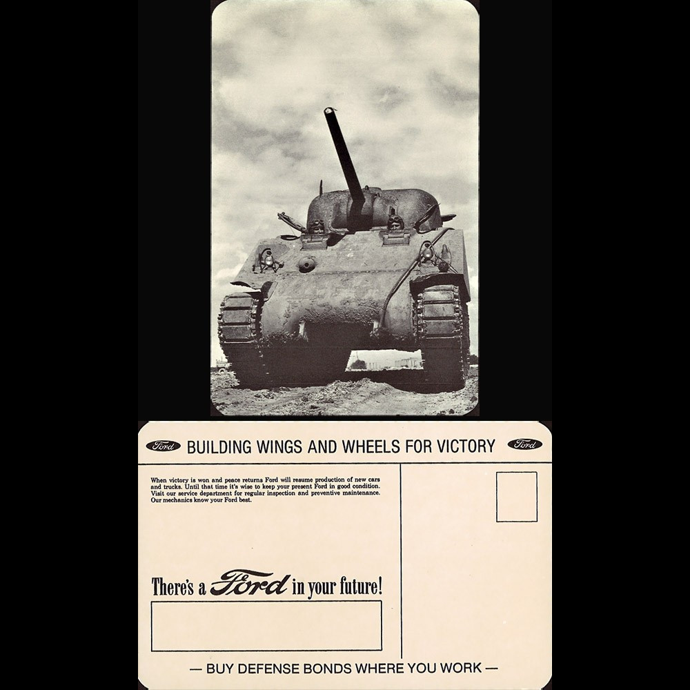 W2-USWB01 : CP Patriotique USA "Char M-4 Sherman - BONS D'ARMEMENT FORD 1942/45"