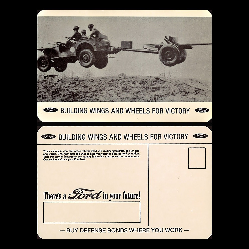 W2-USWB05 : CP Patriotique USA "Essai JEEP Willys - BONS D'ARMEMENT FORD 1942"