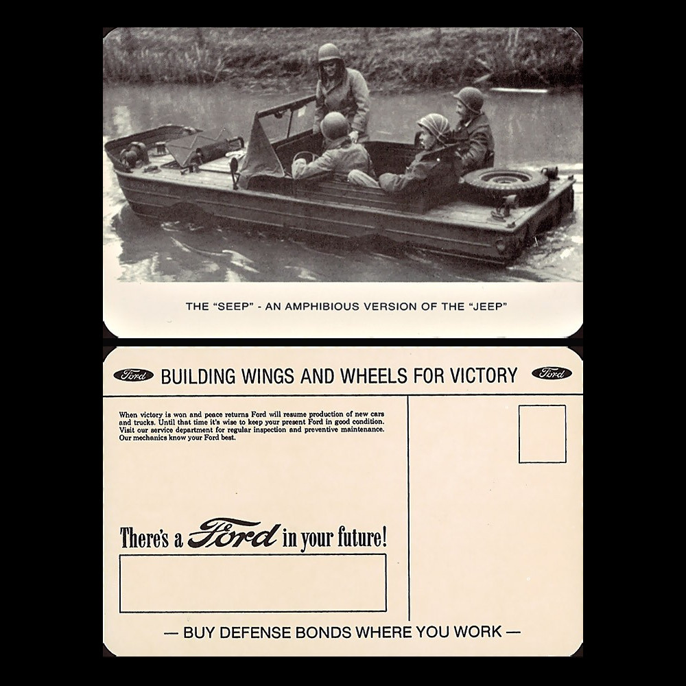 W2-USWB07 : CP Patriotique USA "Jeep amphibie SEEP - BONS D'ARMEMENT FORD 1942"