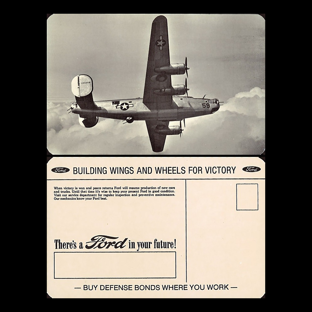 W2-USWB10 : CP Patriotique USA "Bombardier B24 Liberator - BONS D'ARMEMENT FORD 1942"