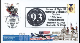 WT11-3 : 2011 - FDC USA-FRANCE "10 ans 11 Septembre - Shankville / 1er Jour Pompiers"