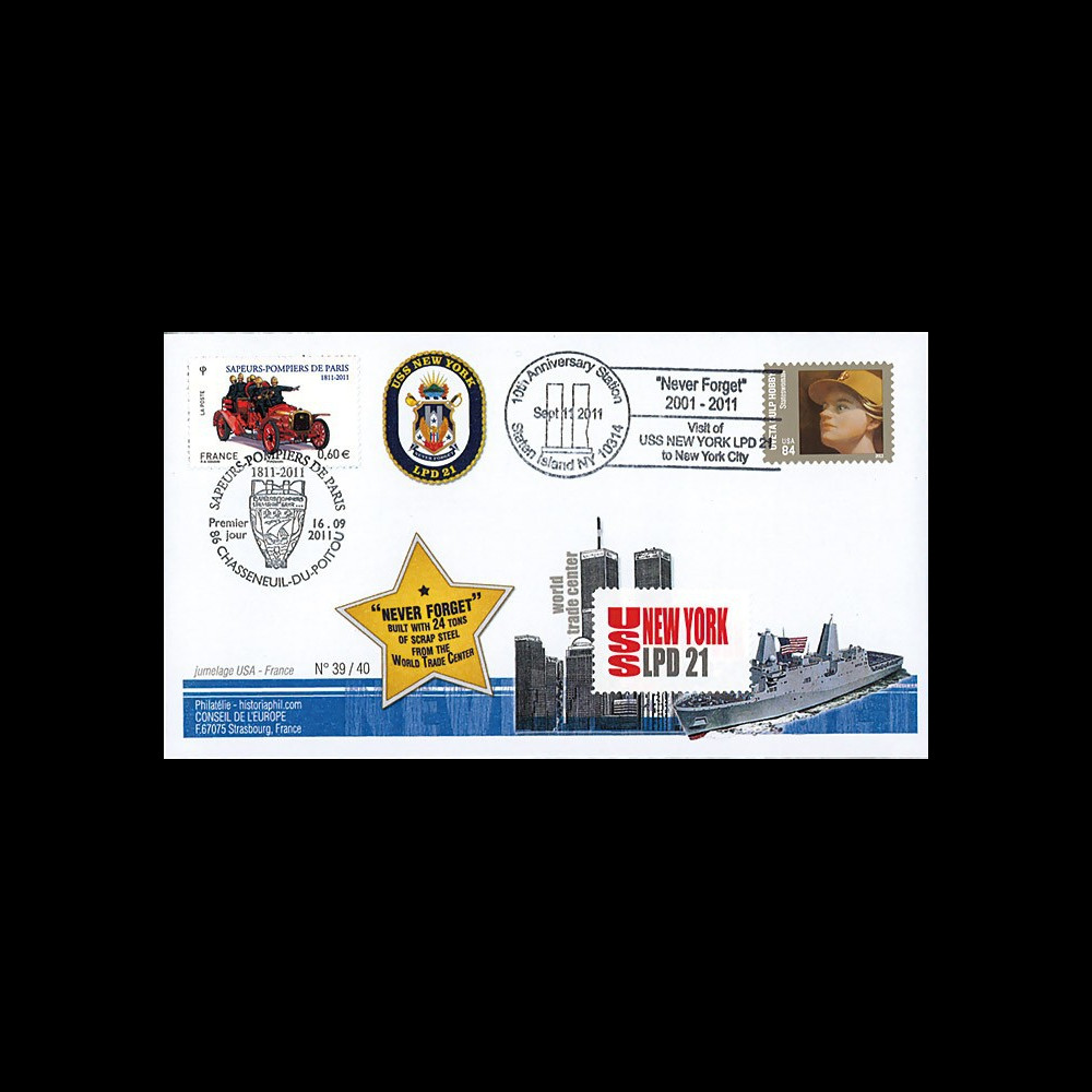 WT11-5 : 2011 - FDC USA-FRANCE "10 ans Attentat 11 Septembre