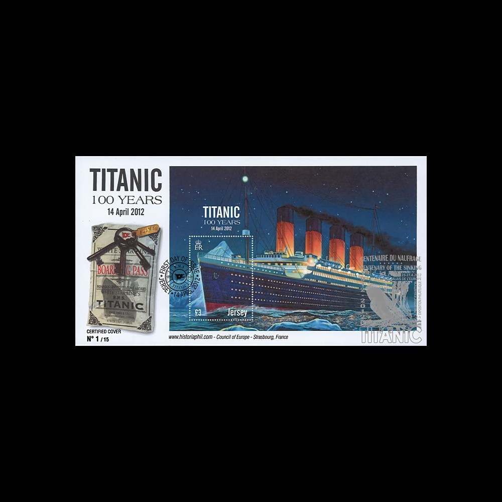 TITA12-JER : 2012 - JERSEY FDC 1er Jour "1912-2012 TITA12-JER : 2012 - JERSEY FDC 1er Jour "1912-2012
