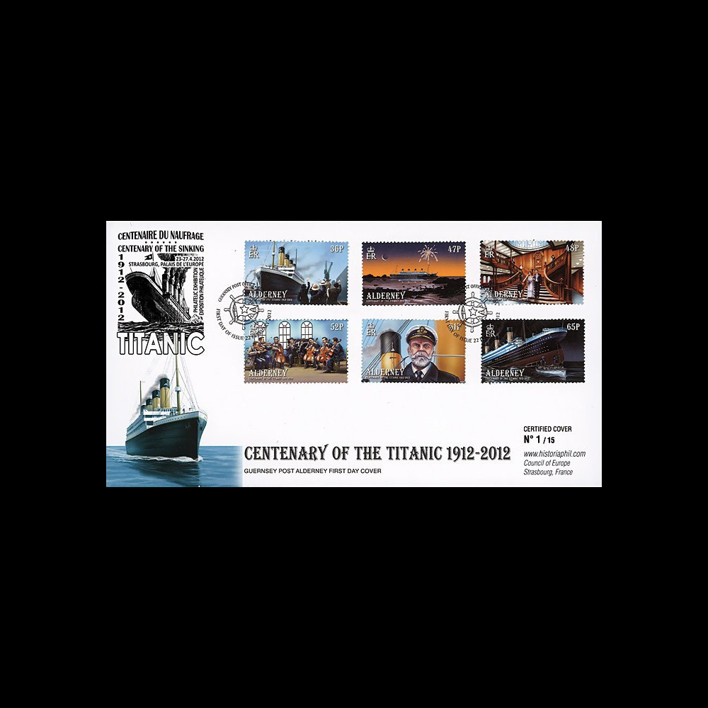 TITA12-ALD : 2012 - ALDERNEY (GB) FDC 1er Jour "1912-2012 TITA12-ALD : 2012 - ALDERNEY (GB) FDC 1er Jour "1912-2012