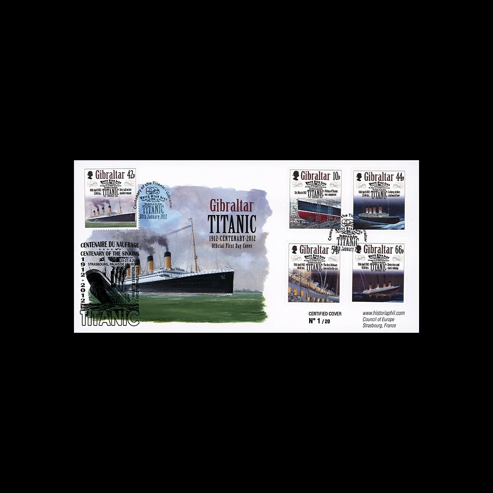 TITA12-GIB : 2012 - GIBRALTAR (GB) FDC 1er Jour "1912-2012 TITA12-GIB : 2012 - GIBRALTAR (GB) FDC 1er Jour "1912-2012