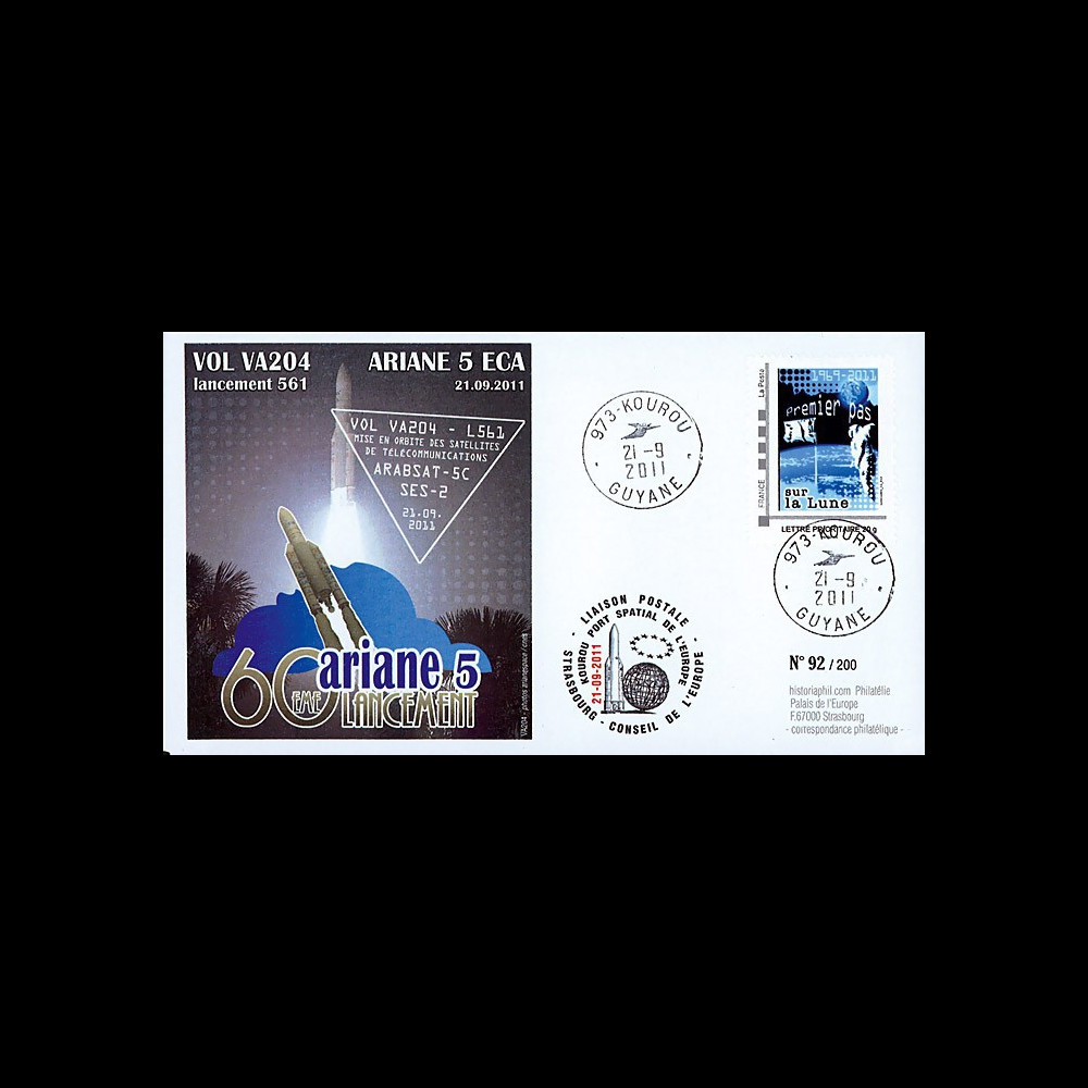VA204L-T1 : 2011 - FDC Kourou "ARIANE 5 Vol 204 - Arabsat-5C & SES-2" - TPP Armstrong