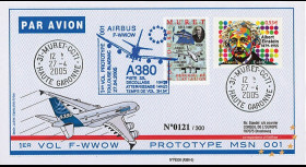 A380-5T1 : 2005 - Pli France "1er vol d'essai du prototype 001 de l'A380" - TP Einstein