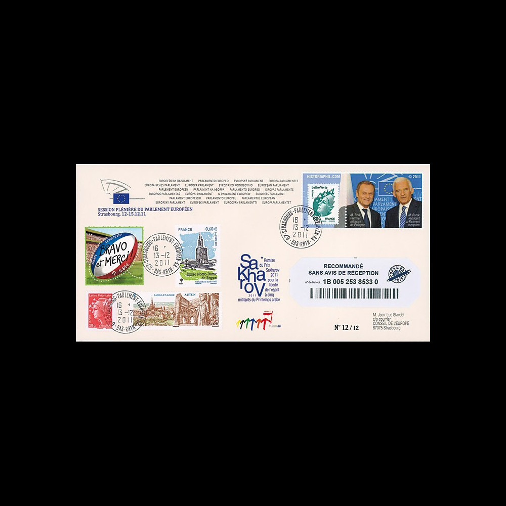 PE611a : 12.2011 - FDC RECO PE "Fin de mandat du Pdt Buzek / Prix Sakharov / M.Tusk"