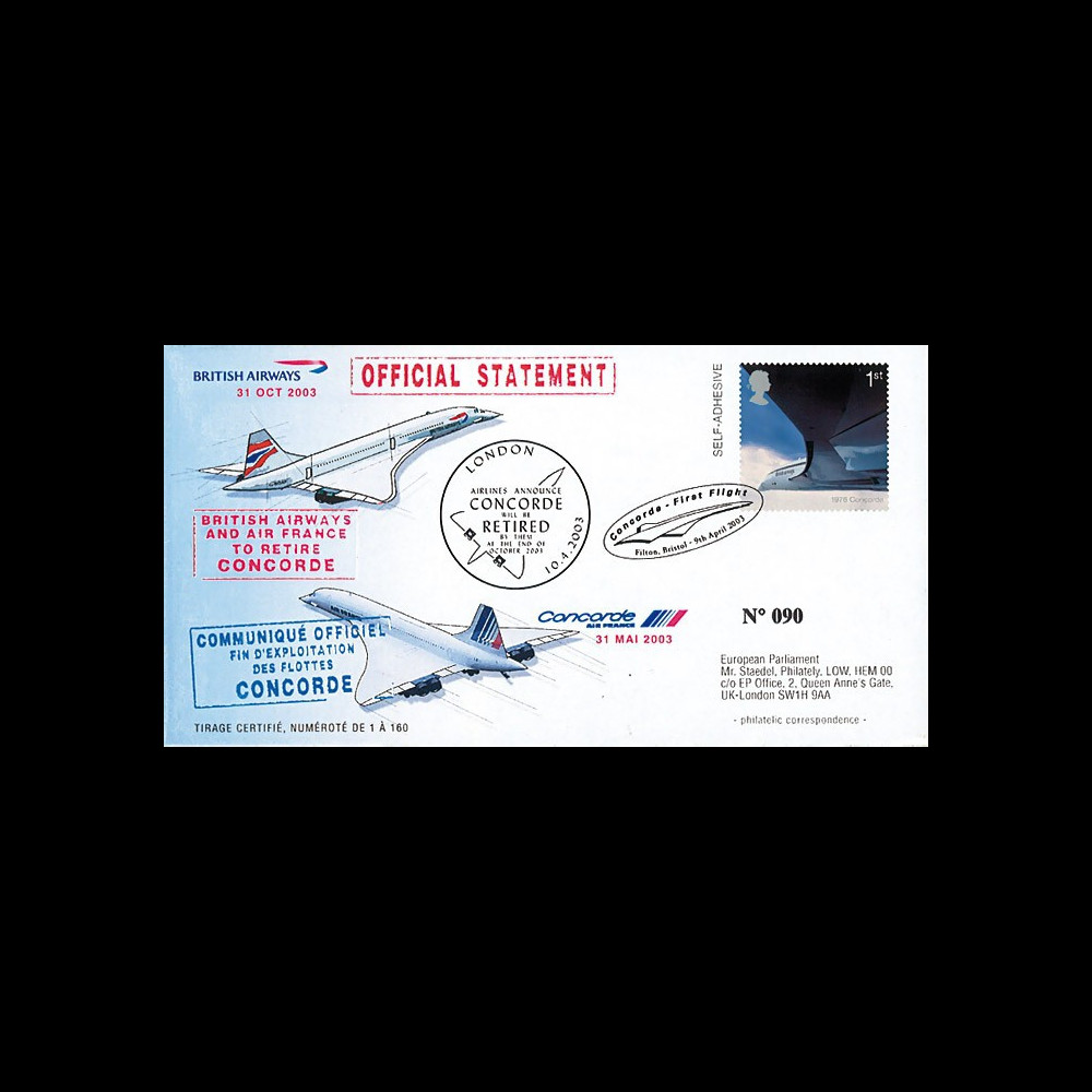 CO03-RET : 2003 - Pli spécial GDE-BRETAGNE "Annonce officielle du retrait de Concorde"