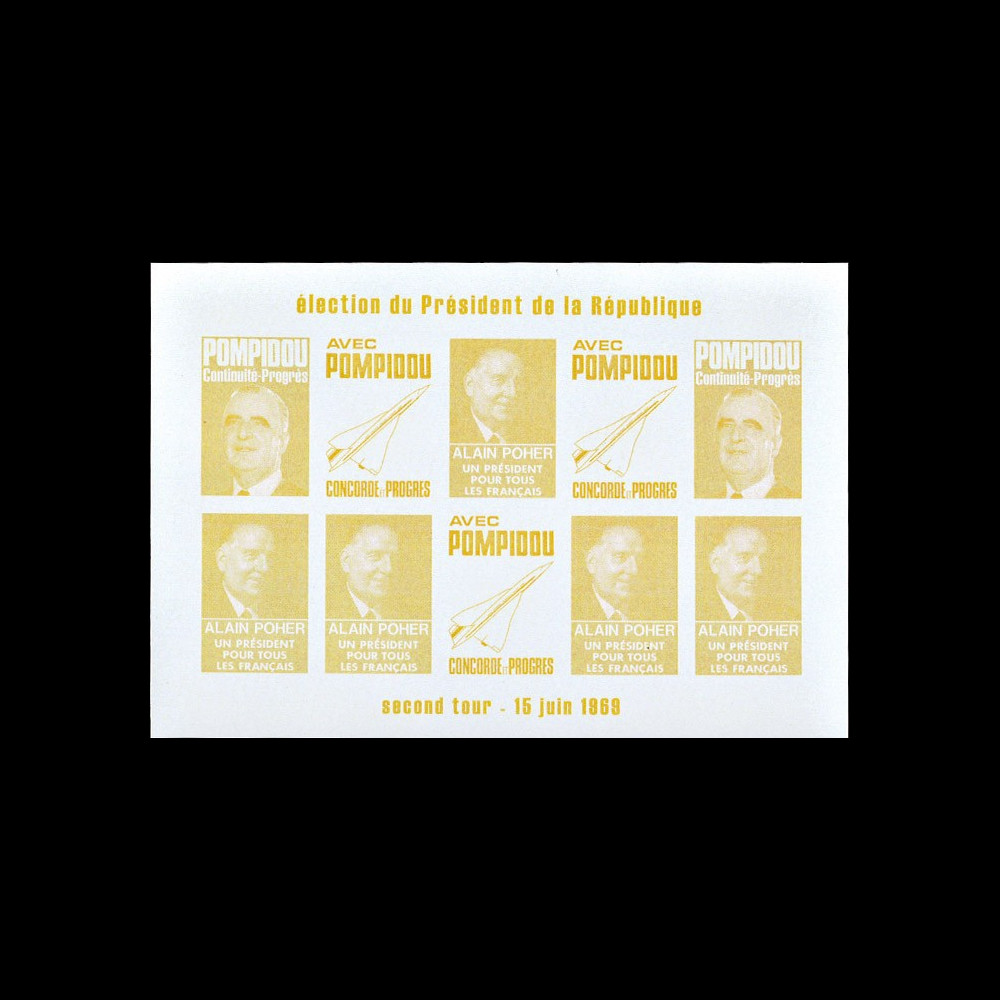 PRES69-JA-ND : 1969 - Vignettes non-dentelées "Poher-Pompidou / Concorde" - jaune PRES69-JA-ND : 1969 - Vignettes non-dentelées "Poher-Pompidou / Concorde" - jaune