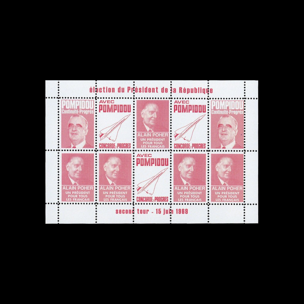 PRES69-RO : 1969 - Vignettes dentelées "Poher-Pompidou / Concorde" - rose PRES69-RO : 1969 - Vignettes dentelées "Poher-Pompidou / Concorde" - rose