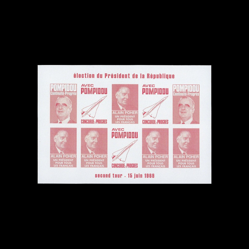 PRES69-RO-ND : 1969 - Vignettes non-dentelées "Poher-Pompidou / Concorde" - rose PRES69-RO-ND : 1969 - Vignettes non-dentelées "Poher-Pompidou / Concorde" - rose