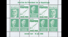 PRES69-VC : 1969 - Vignettes dentelées "Poher-Pompidou / Concorde" - vert clair