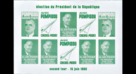 PRES69-VC-ND : 1969 - Vignettes non-dentelées "Poher-Pompidou / Concorde" - vert clair