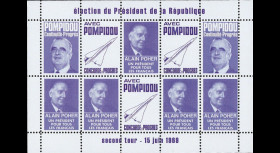 PRES69-VI : 1969 - Vignettes dentelées "Poher-Pompidou / Concorde" - violet