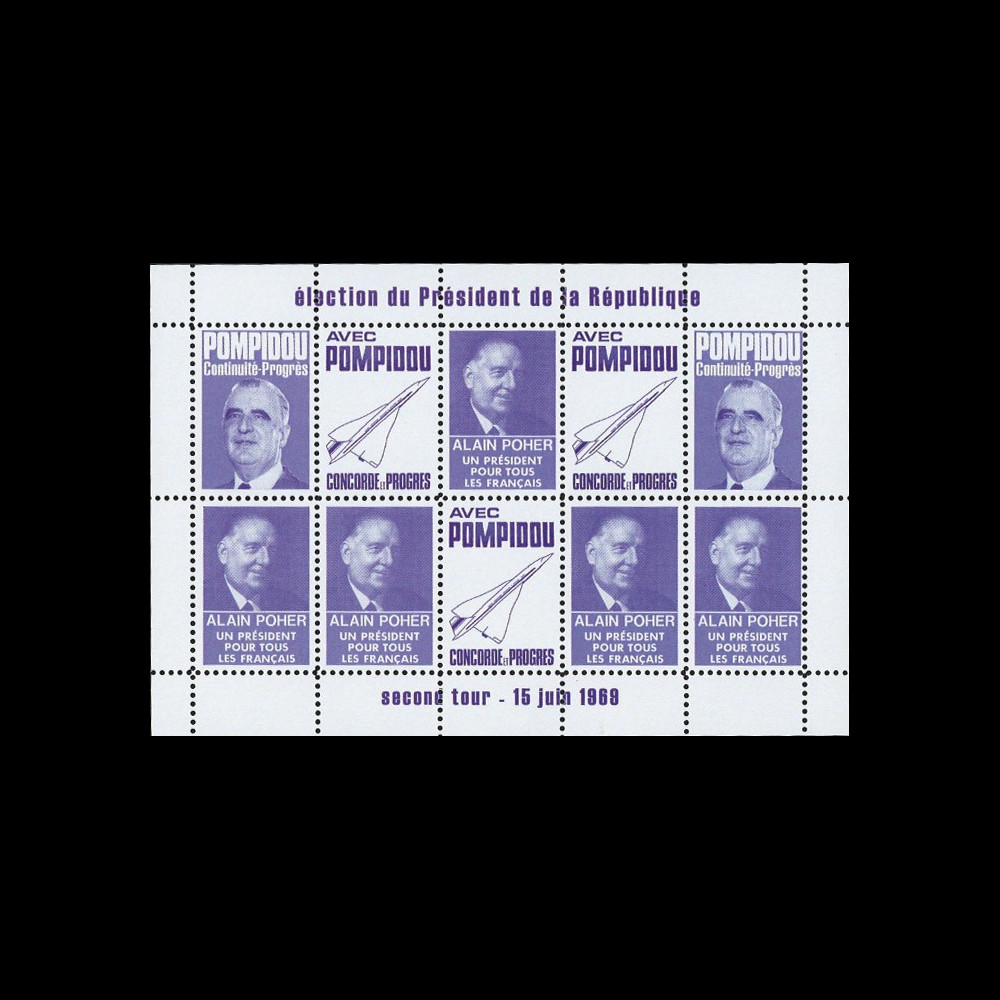 PRES69-VI : 1969 - Vignettes dentelées "Poher-Pompidou / Concorde" - violet PRES69-VI : 1969 - Vignettes dentelées "Poher-Pompidou / Concorde" - violet