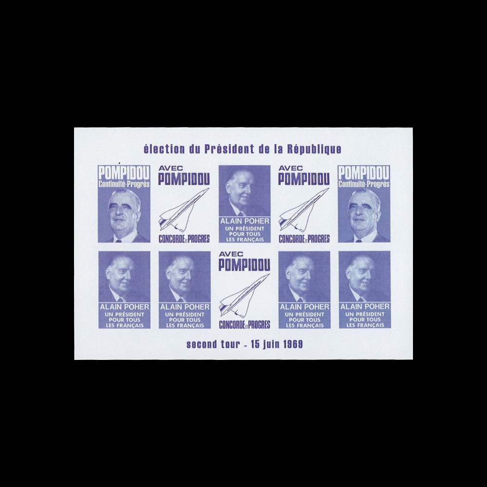 PRES69-VI-ND : 1969 - Vignettes non-dentelées "Poher-Pompidou / Concorde" - violet PRES69-VI-ND : 1969 - Vignettes non-dentelées "Poher-Pompidou / Concorde" - violet
