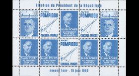 PRES69-BC : 1969 - Vignettes dentelées "Poher-Pompidou / Concorde" - bleu clair