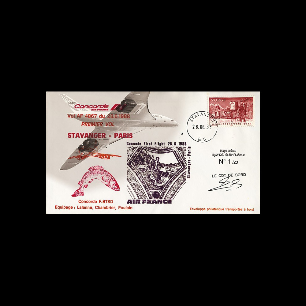 CO88-6STAVD2 : Pli voyagé Concorde F-BTSD "1er vol AF 4867 Stavanger-Paris
