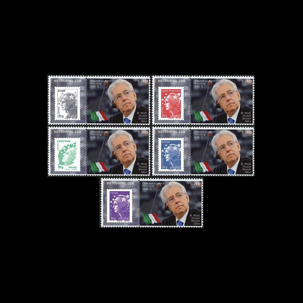 PE617-PT1-5 : 2012 - 5 porte-timbre "Parlement européen : 1er Ministre italien M. MONTI"