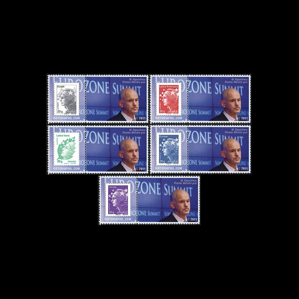 PE608-PT1-5 : 2011 - 5 porte-timbre "Parlement eur. : M. Papandreou PE608-PT1-5 : 2011 - 5 porte-timbre "Parlement eur. : M. Papandreou